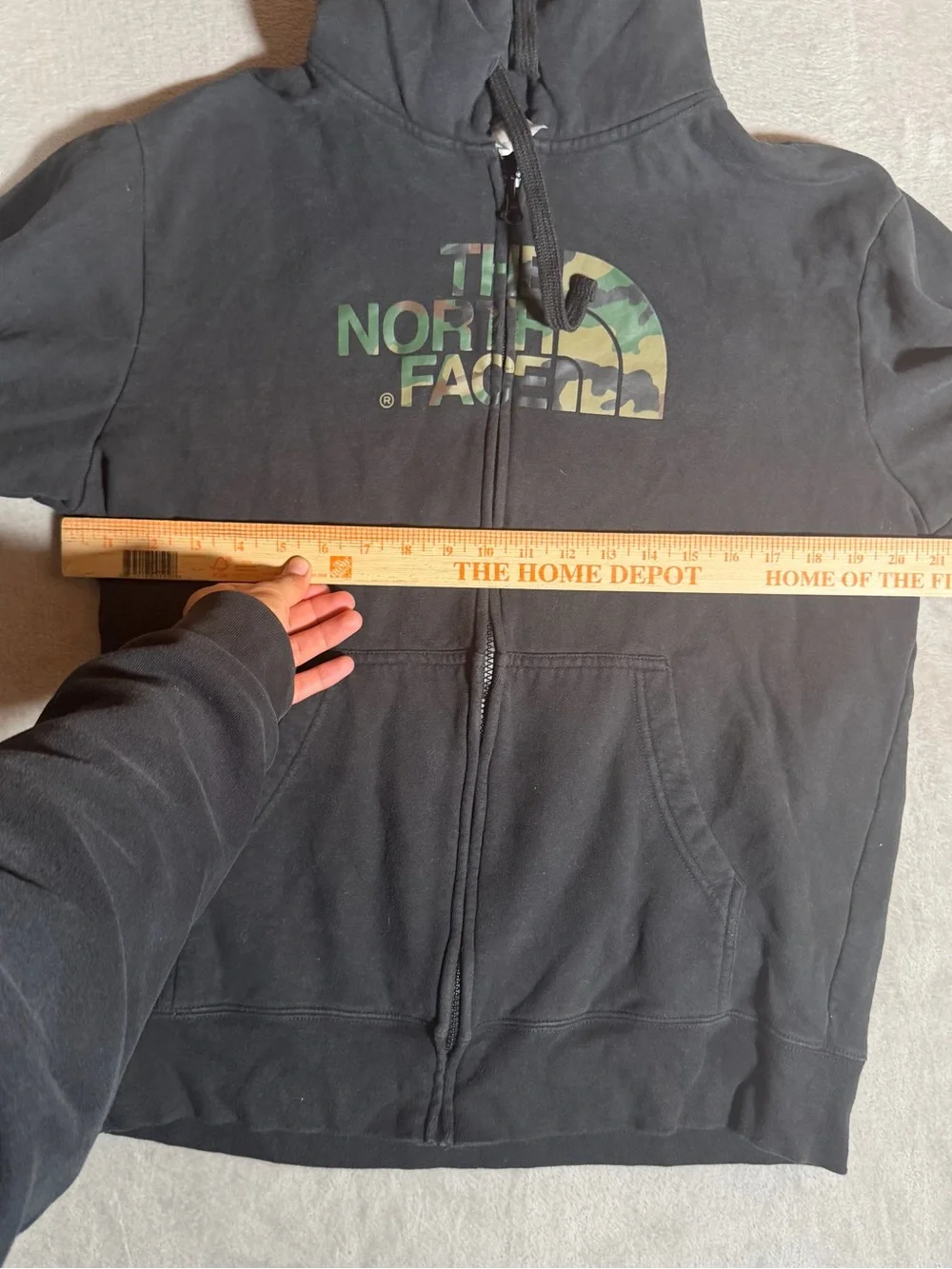 The North Face Charcoal Gray Hoodie with Camouflage Logo